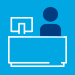 Animated receptionist behind desk icon